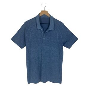 Lululemon Sz L Metal Vent Tech Short Sleeve Performance Polo Heather Blue EUC